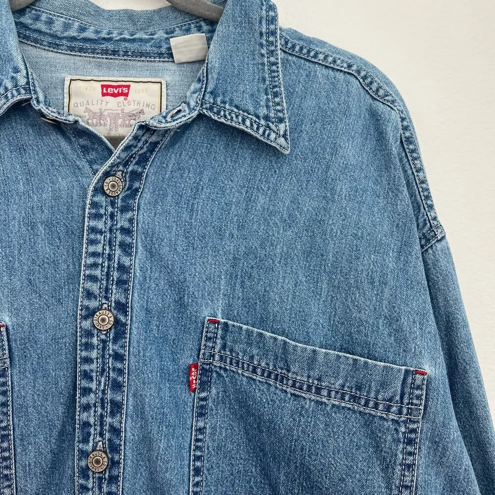 Vintage Levi's Red Tab Denim Button-Down Shirt L Western Cowboy Core Workwear